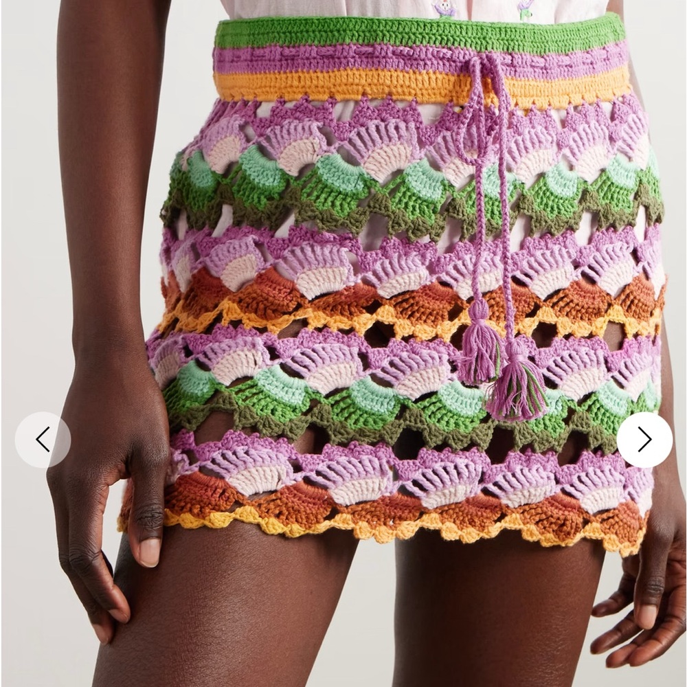 FARM Rio Crochet Banana Mini Skirt. Green purple yellow brown. Sz M
